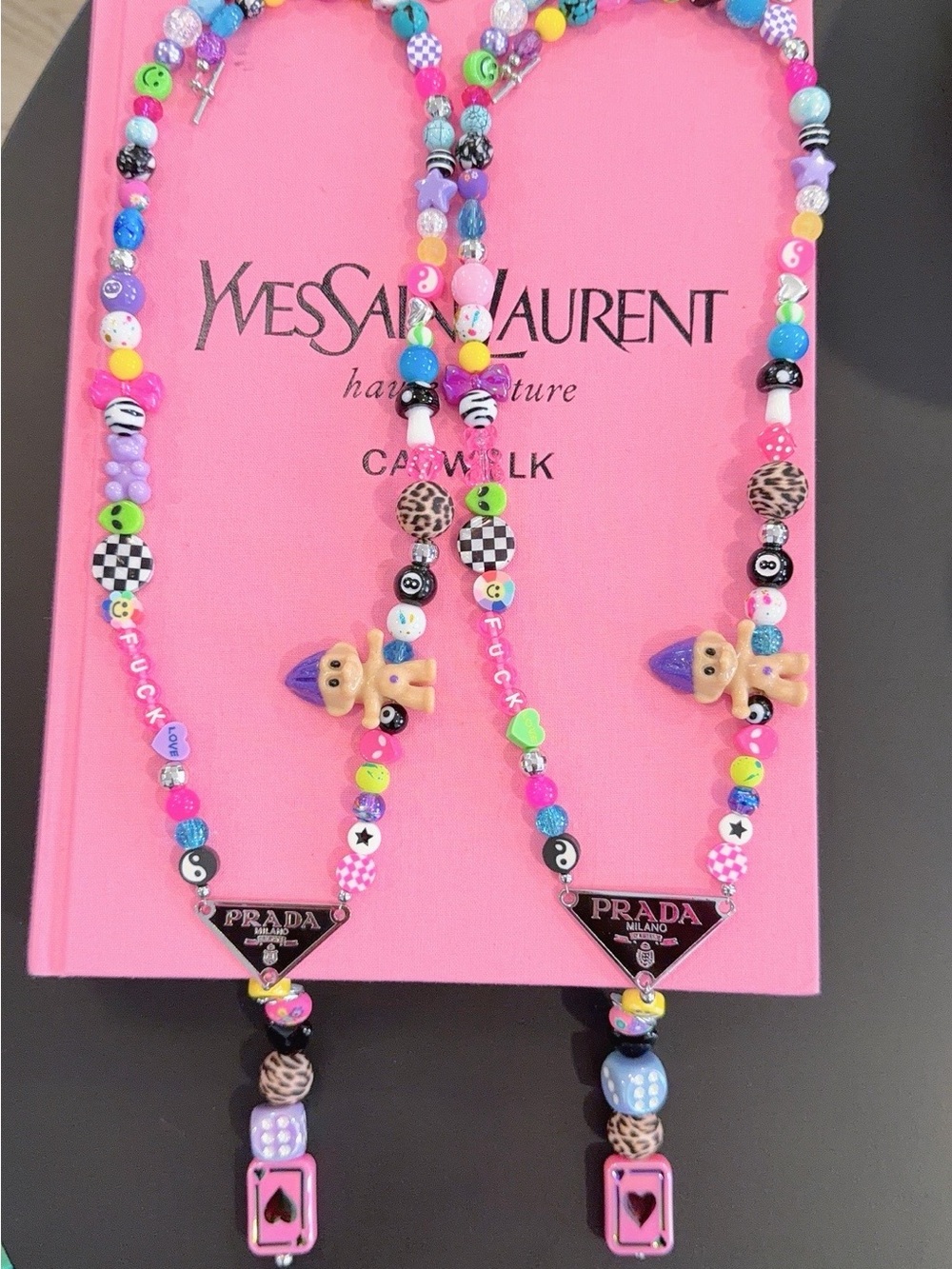 Repurposed Prada Dopamine Bead Lariat Necklace